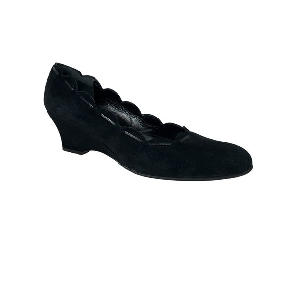 Prevata Italy Black Suede Scalloped Wedge Pumps Size 8.5 Whimsygoth Date Night - Picture 8 of 10